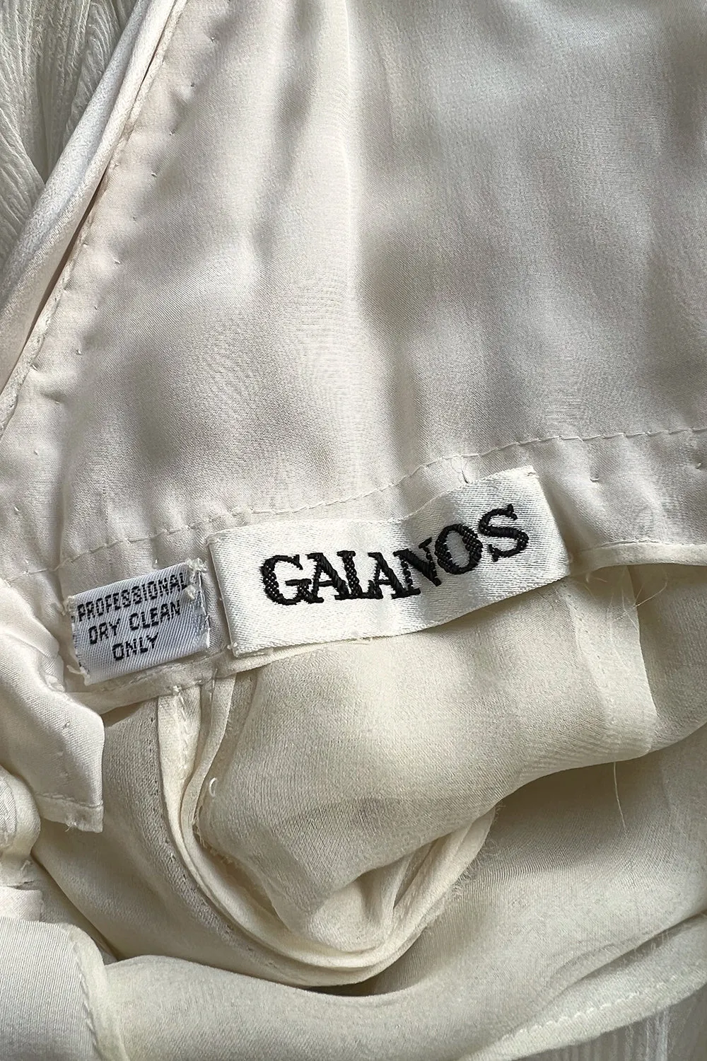 Spectacular Late 1970s Galanos Couture Ivory Silk Chiffon Dress w Brilliant Floral Print