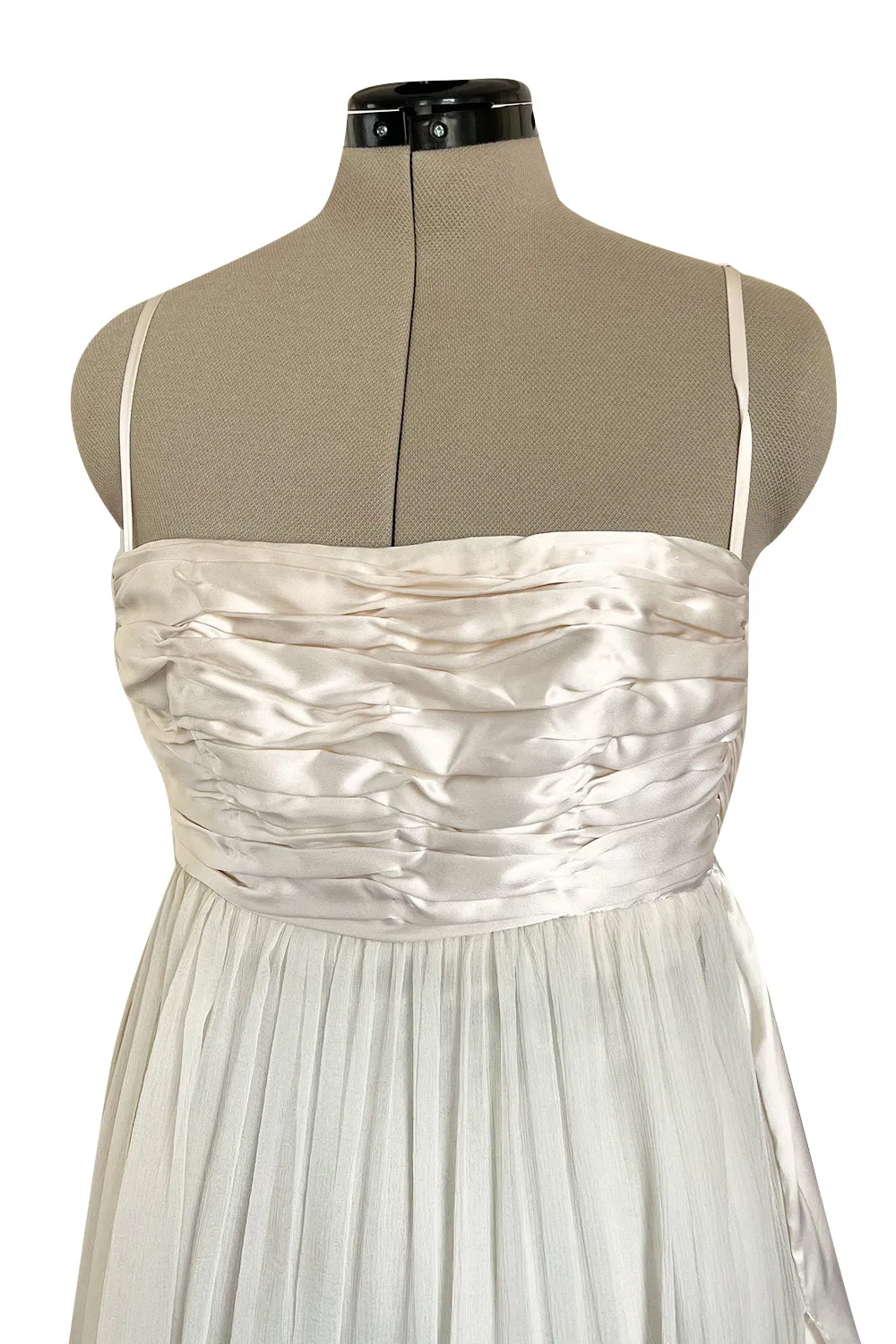 Spectacular Late 1970s Galanos Couture Ivory Silk Chiffon Dress w Brilliant Floral Print