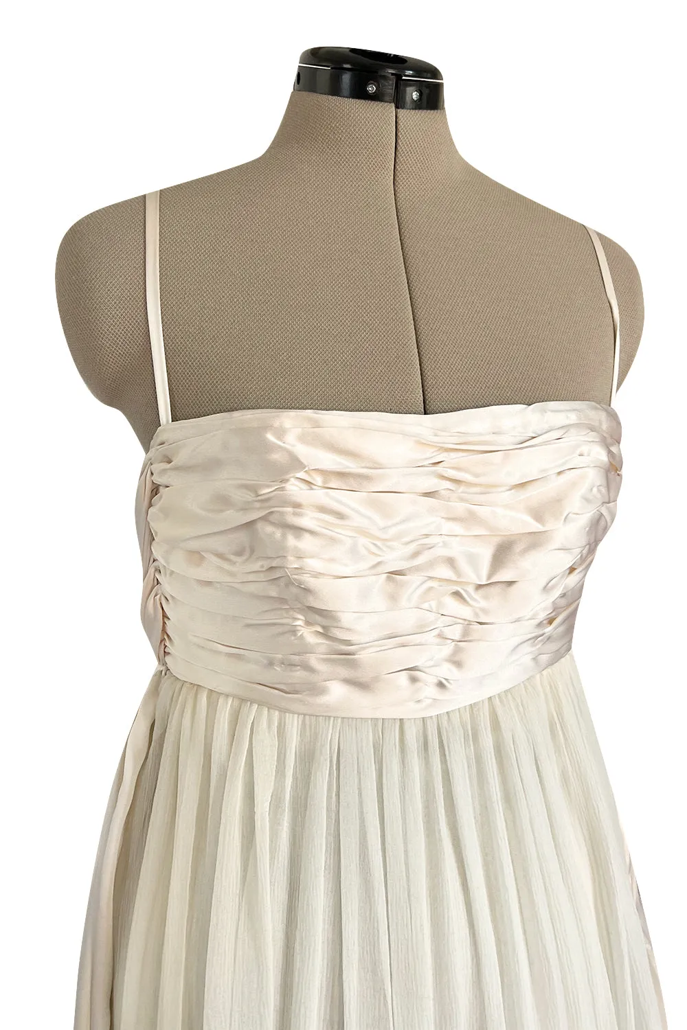 Spectacular Late 1970s Galanos Couture Ivory Silk Chiffon Dress w Brilliant Floral Print