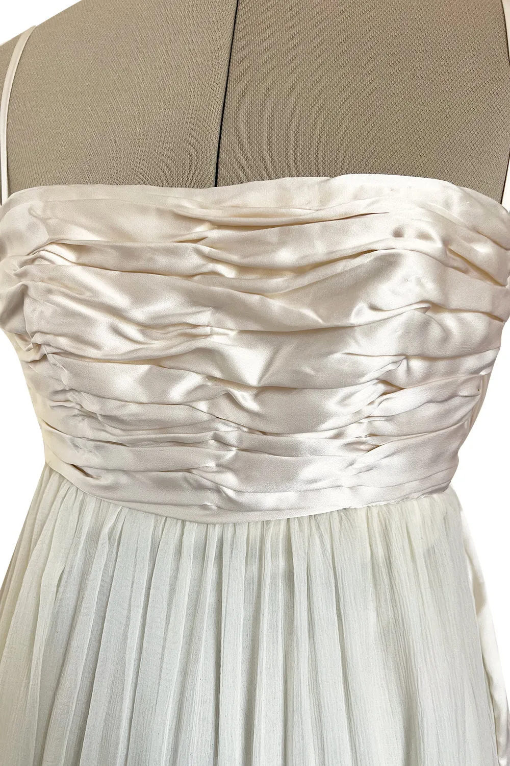Spectacular Late 1970s Galanos Couture Ivory Silk Chiffon Dress w Brilliant Floral Print