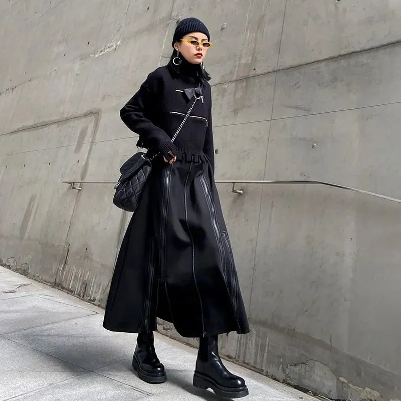 Stylish Zipper Patchwork Women's A-Line Skirt