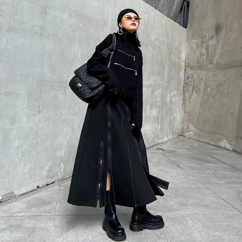 Stylish Zipper Patchwork Women's A-Line Skirt