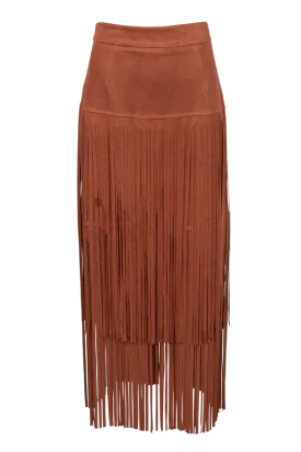 Suede Fringe Skirt in Rust by Adore