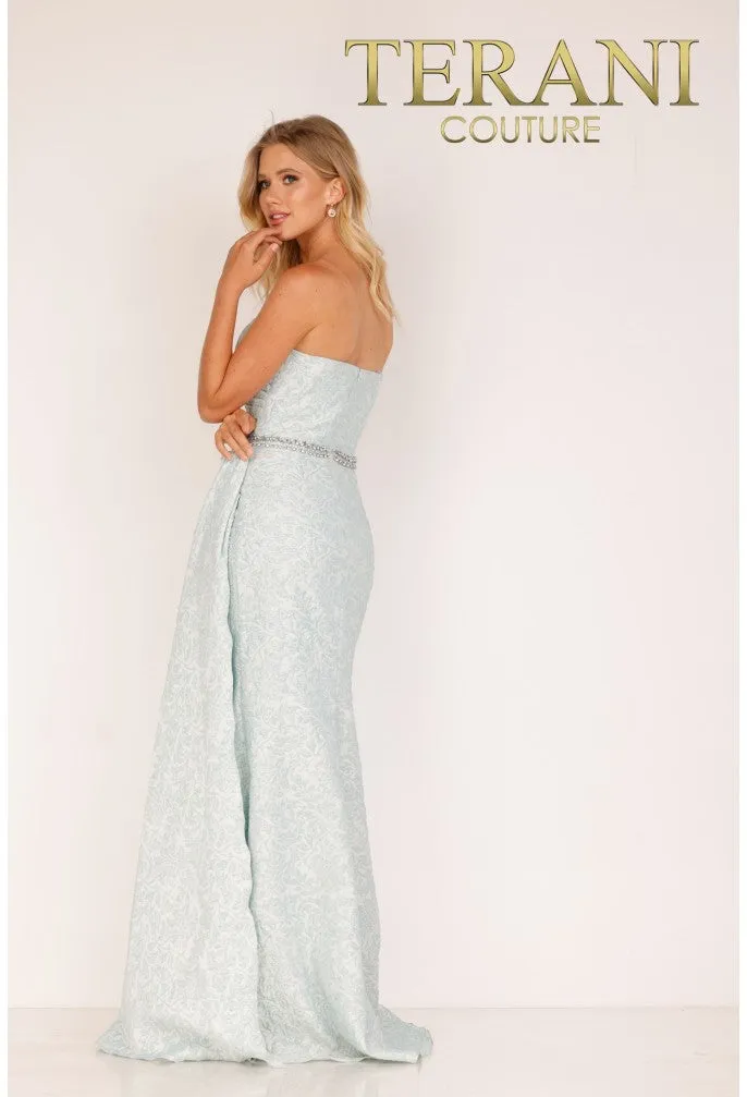 Terani Couture Silver Long Stretch Jacquard Evening Dress - 2011e2105