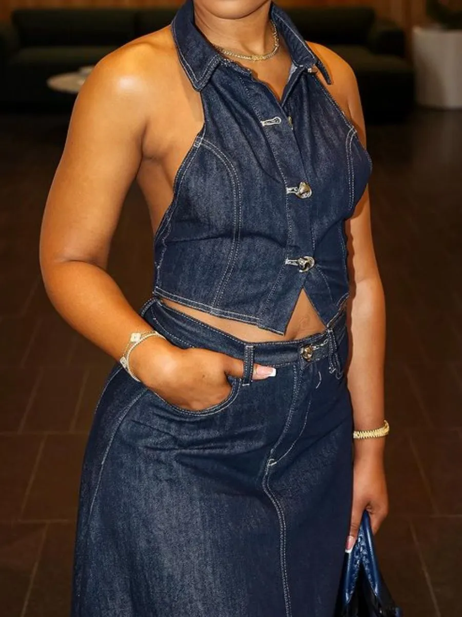 The Simple&Stylish Denim Skirt Set