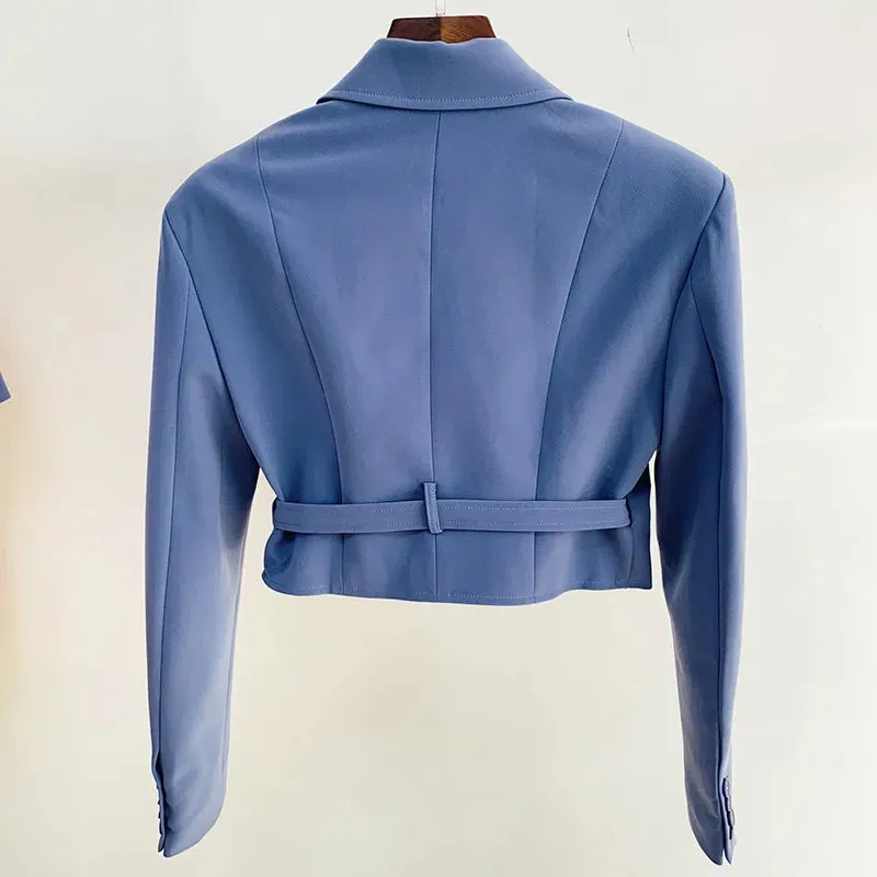 Trend4us Women’s Stylish Cropped Blazer Buckle Wrap Skirt Set