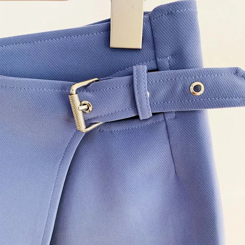 Trend4us Women’s Stylish Cropped Blazer Buckle Wrap Skirt Set