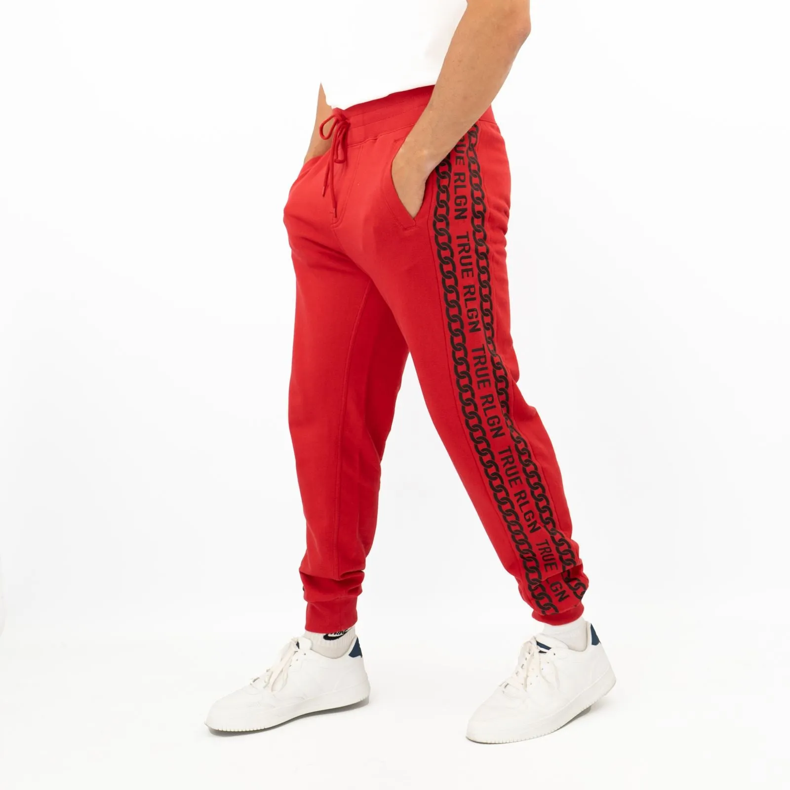 True Religion Mens Red Chain Detail Jogger Sweatpants