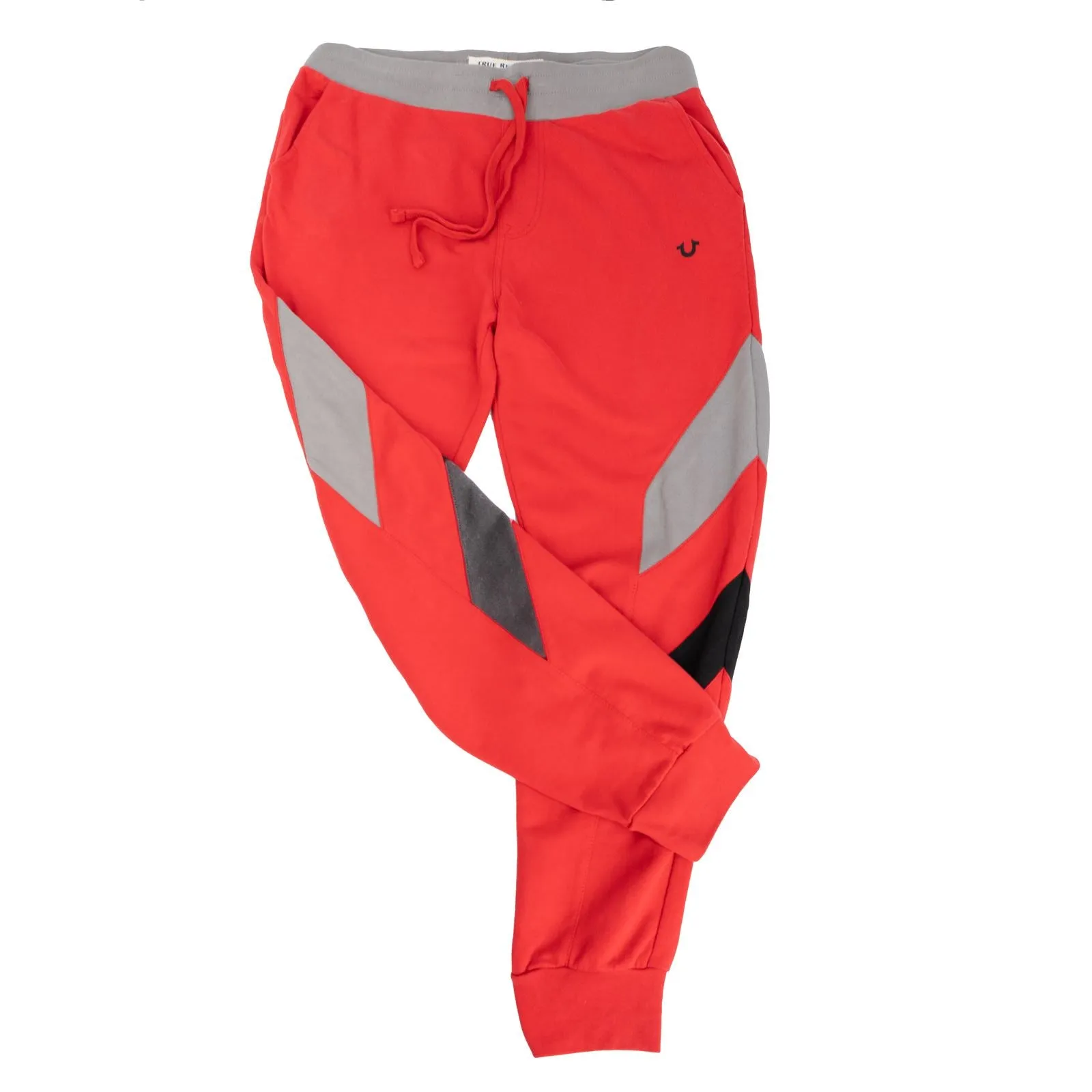 True Religion Mens Red Chevron Panel Logo Jogger Sweatpants