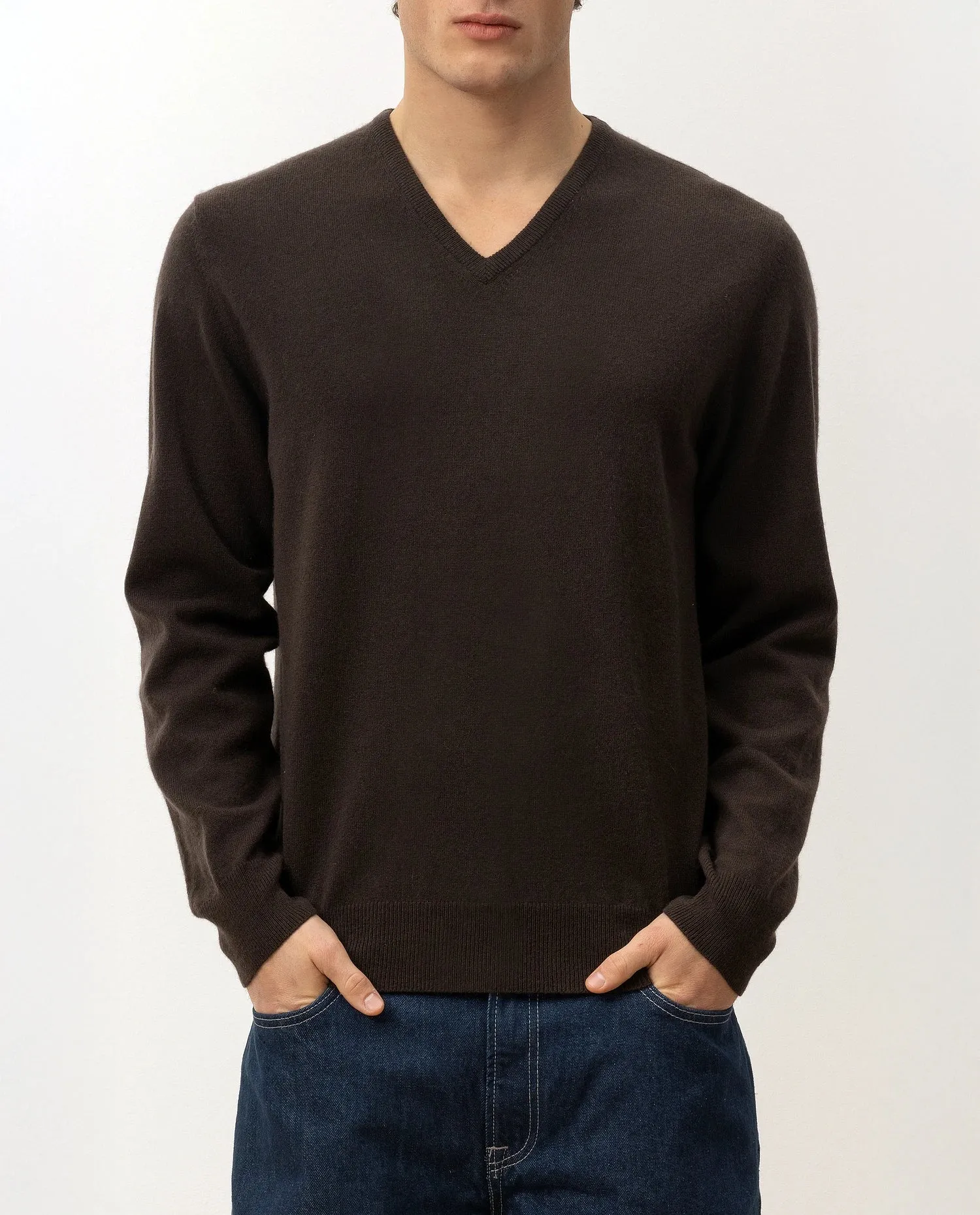 V-Ausschnitt Pullover aus Cashmere in Braun