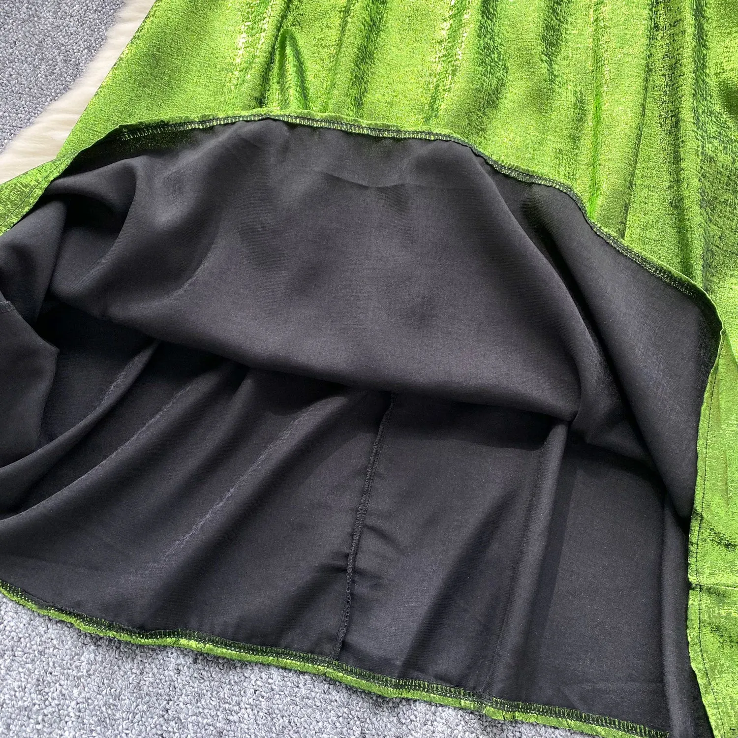 V-neck Glossy Green Slip Dress