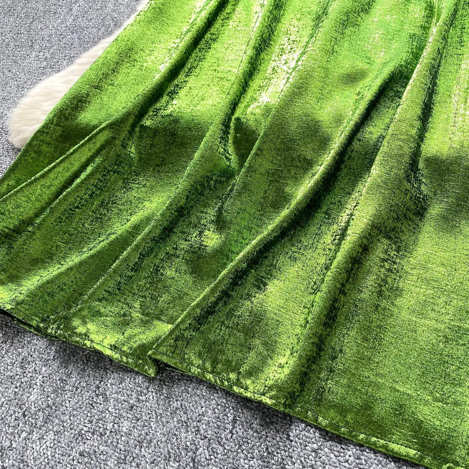 V-neck Glossy Green Slip Dress