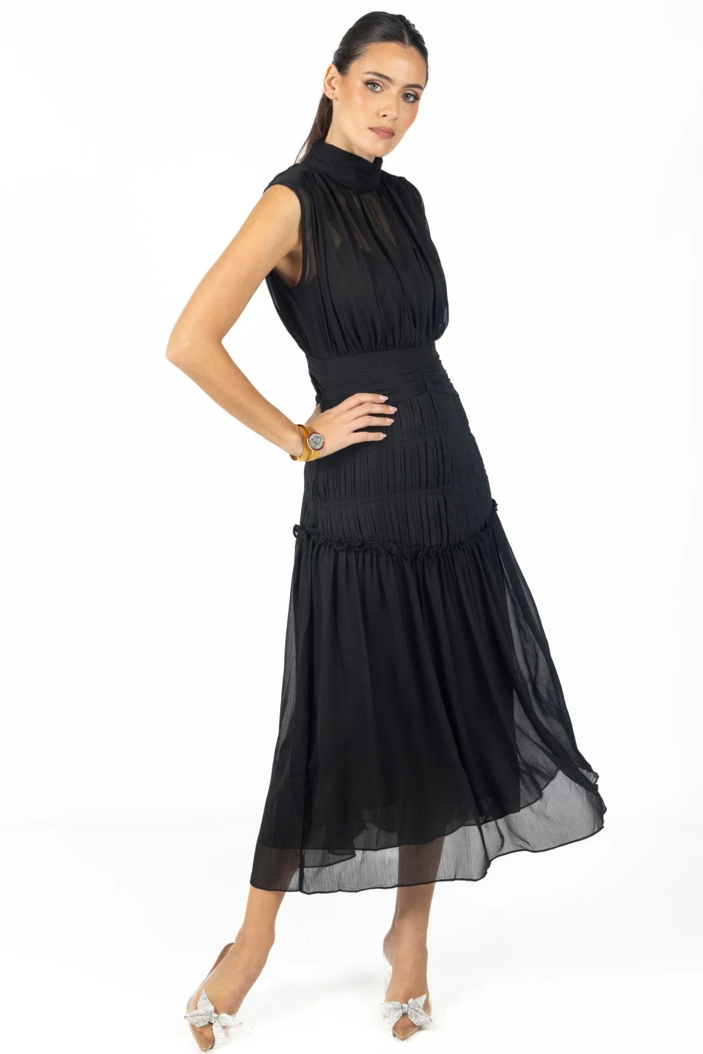 Valentina Midi Dress Black Chiffon