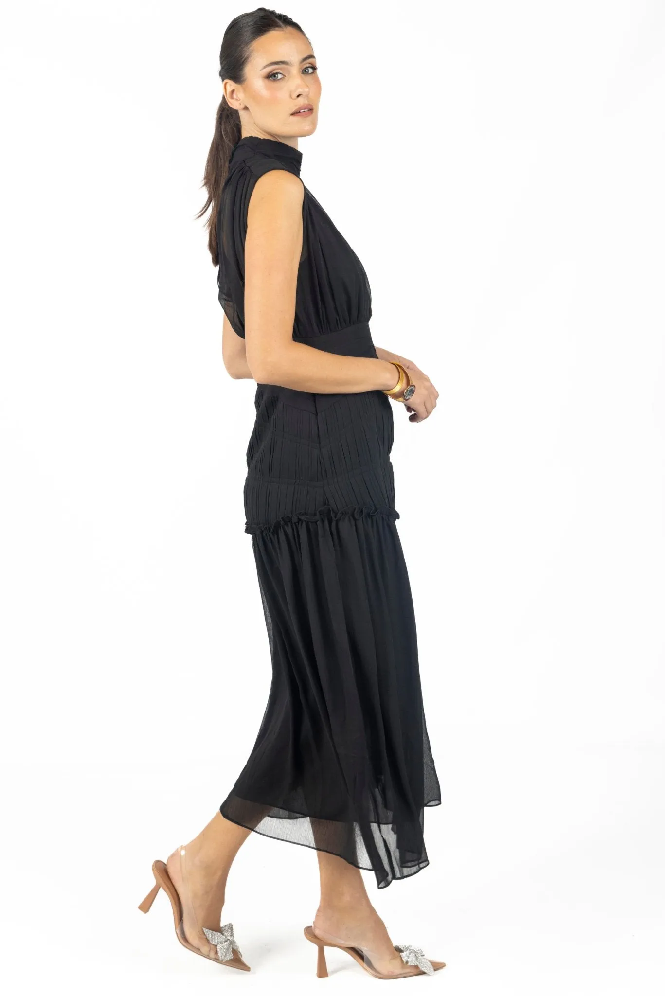 Valentina Midi Dress Black Chiffon