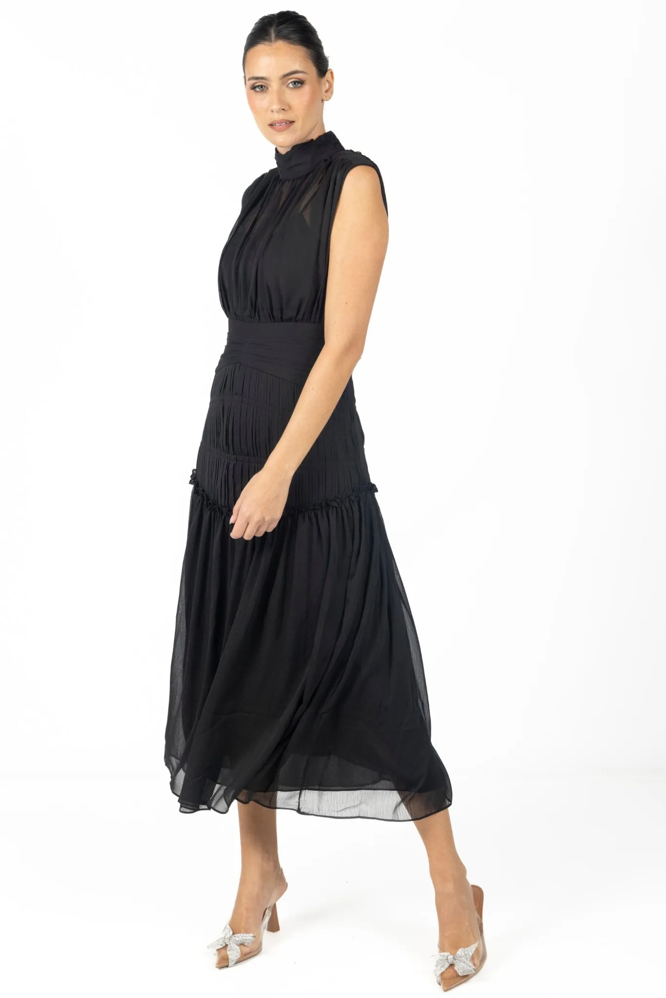 Valentina Midi Dress Black Chiffon