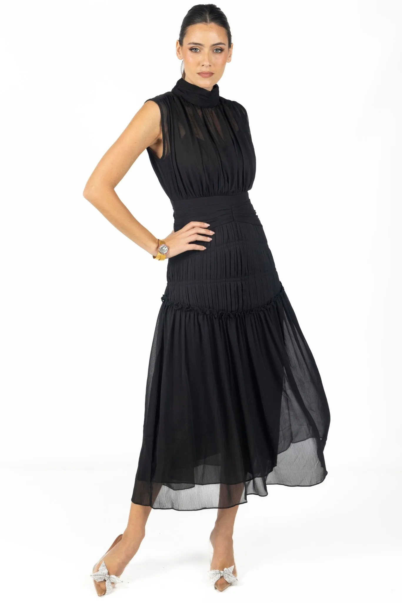 Valentina Midi Dress Black Chiffon