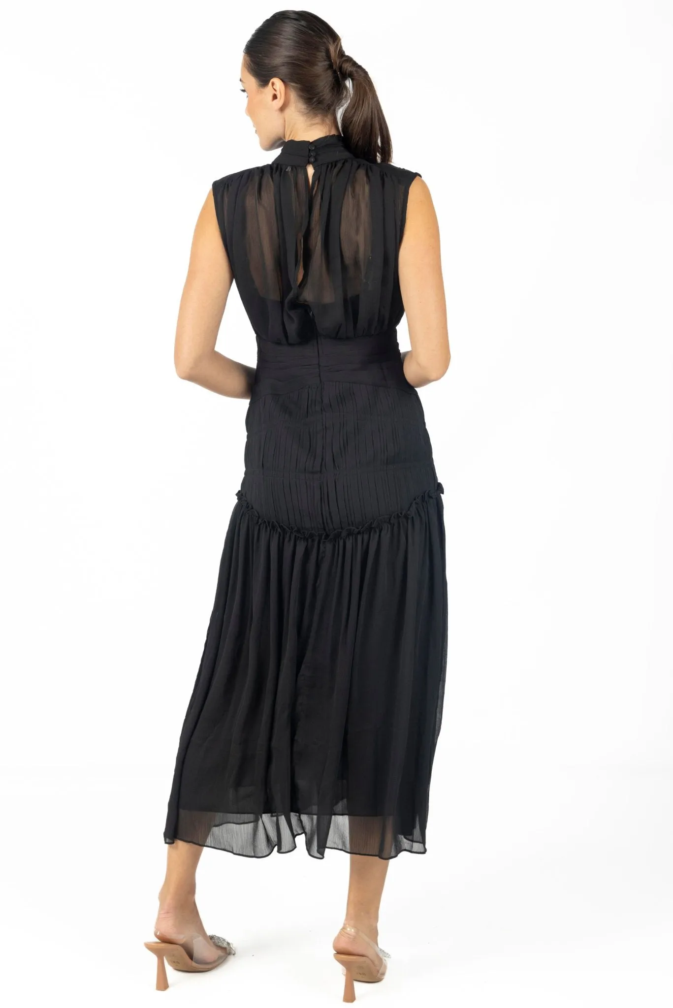 Valentina Midi Dress Black Chiffon
