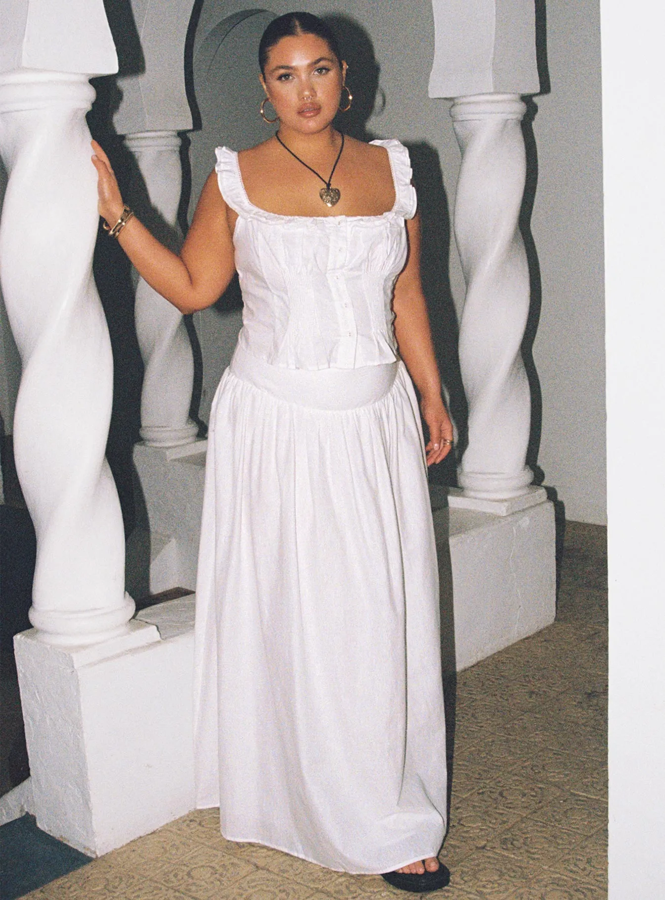 Valerio Maxi Skirt White Curve