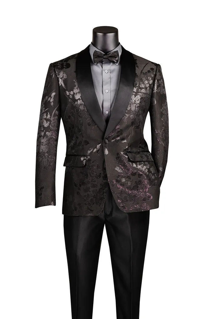 Vinci Slim Fit Fashion Jacket Shawl Lapel with Bow Tie Black BSF-19