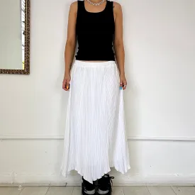 white flowy pleated maxi skirt
