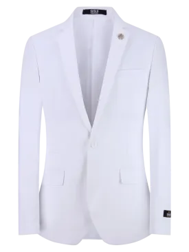 White Men's Blazer Jacket Stretch Fabric Notch Lapel Slim-Fit Style-S1601