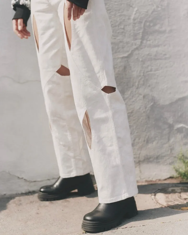 WHITE REGULAR FIT DENIM PANTS