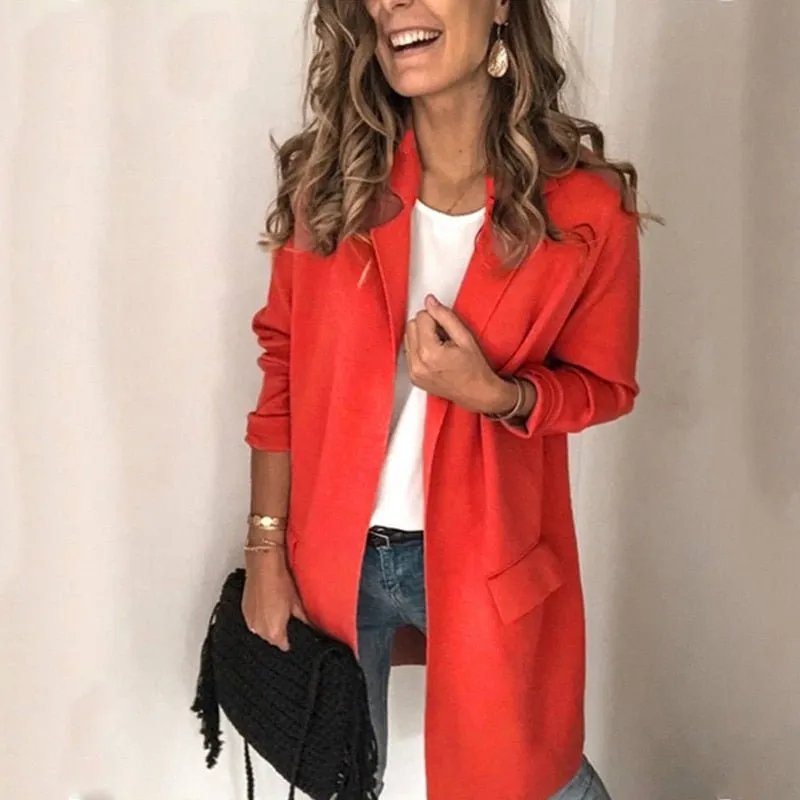 Women's Open Front Long Blazer with Pocket and Lapel  | Ideal for Autumn/Winter