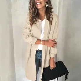 Women's Open Front Long Blazer with Pocket and Lapel  | Ideal for Autumn/Winter