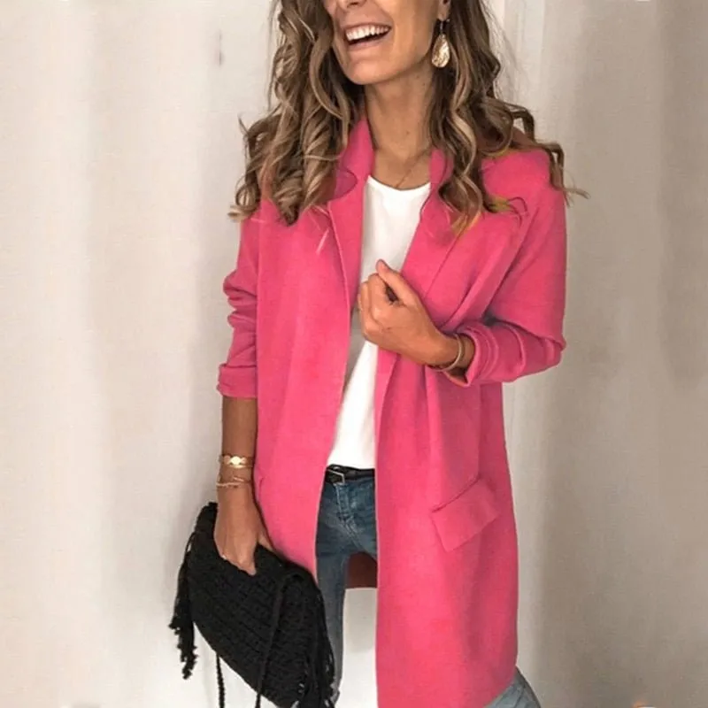 Women's Open Front Long Blazer with Pocket and Lapel  | Ideal for Autumn/Winter