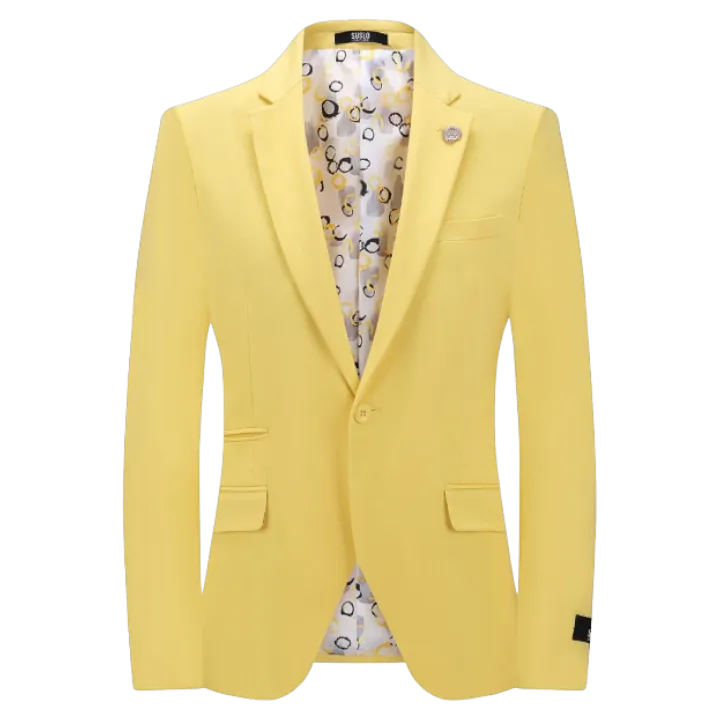 Yellow Men's Blazer Jacket Stretch Fabric Notch Lapel Slim-Fit Style-S1601
