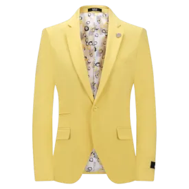 Yellow Men's Blazer Jacket Stretch Fabric Notch Lapel Slim-Fit Style-S1601