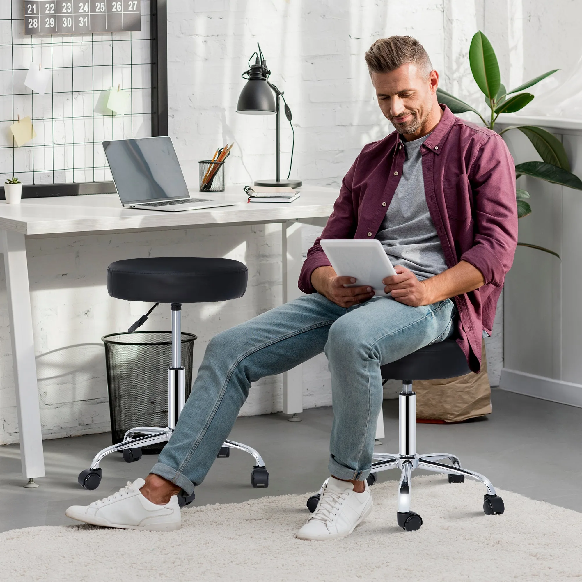 ZENY™ Adjustable Rolling Stool Chair Salon Beauty Stool Hydraulic Swivel Stool